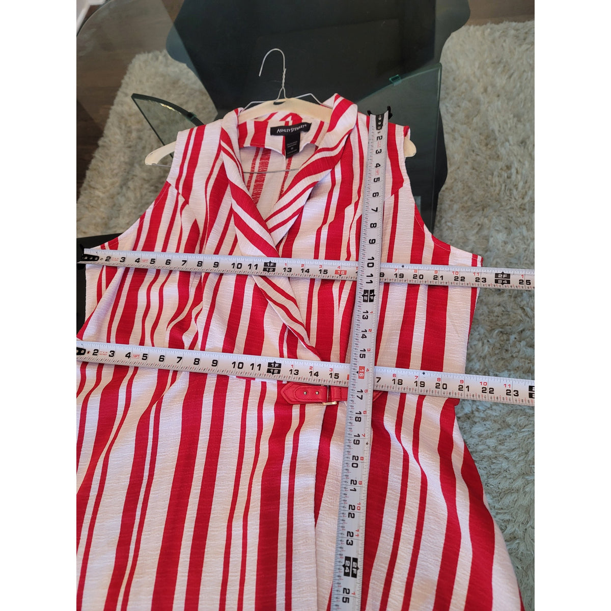 Ashley Stewart Maxi Dress Womens 22 Red White Striped Shawl Lapel Party/Cocktail