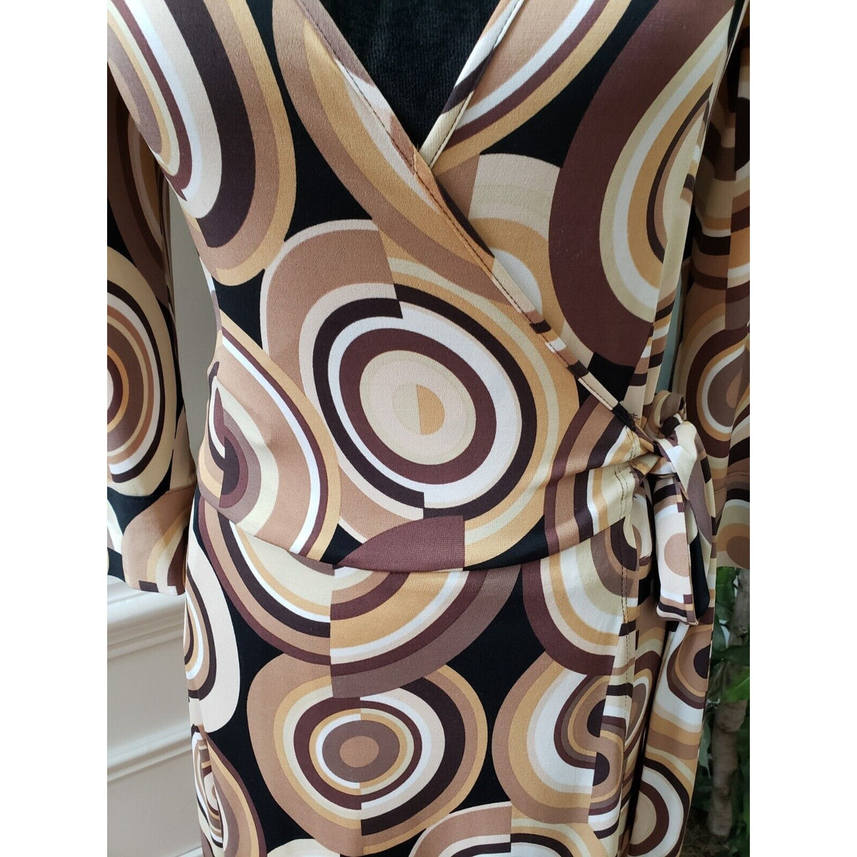 Bisou Bisou Women's Multicolor Polyester Wrap 3/4 Sleeve Knee Length Dress 8