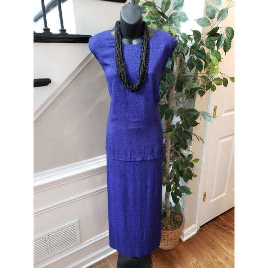 C.J. ELLIOT Long Maxi Dress Women's 22W Blue Solid Sleeveless Back Zip Crew Neck