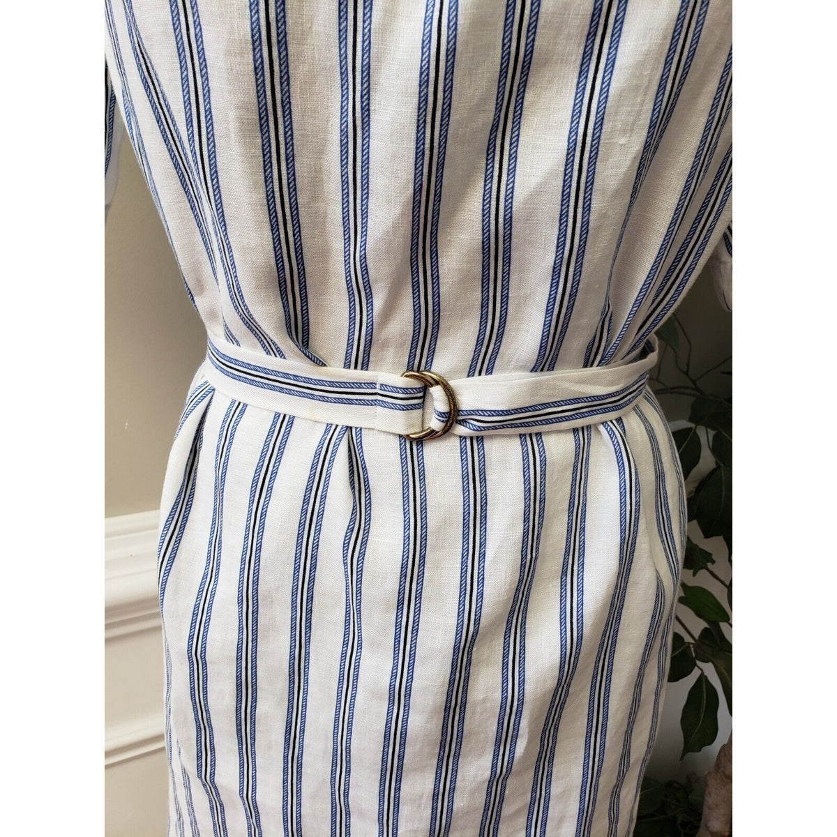 Michael Kors Women's White Striped Linen Off Shoulder Short Sleeve Mini Dress S