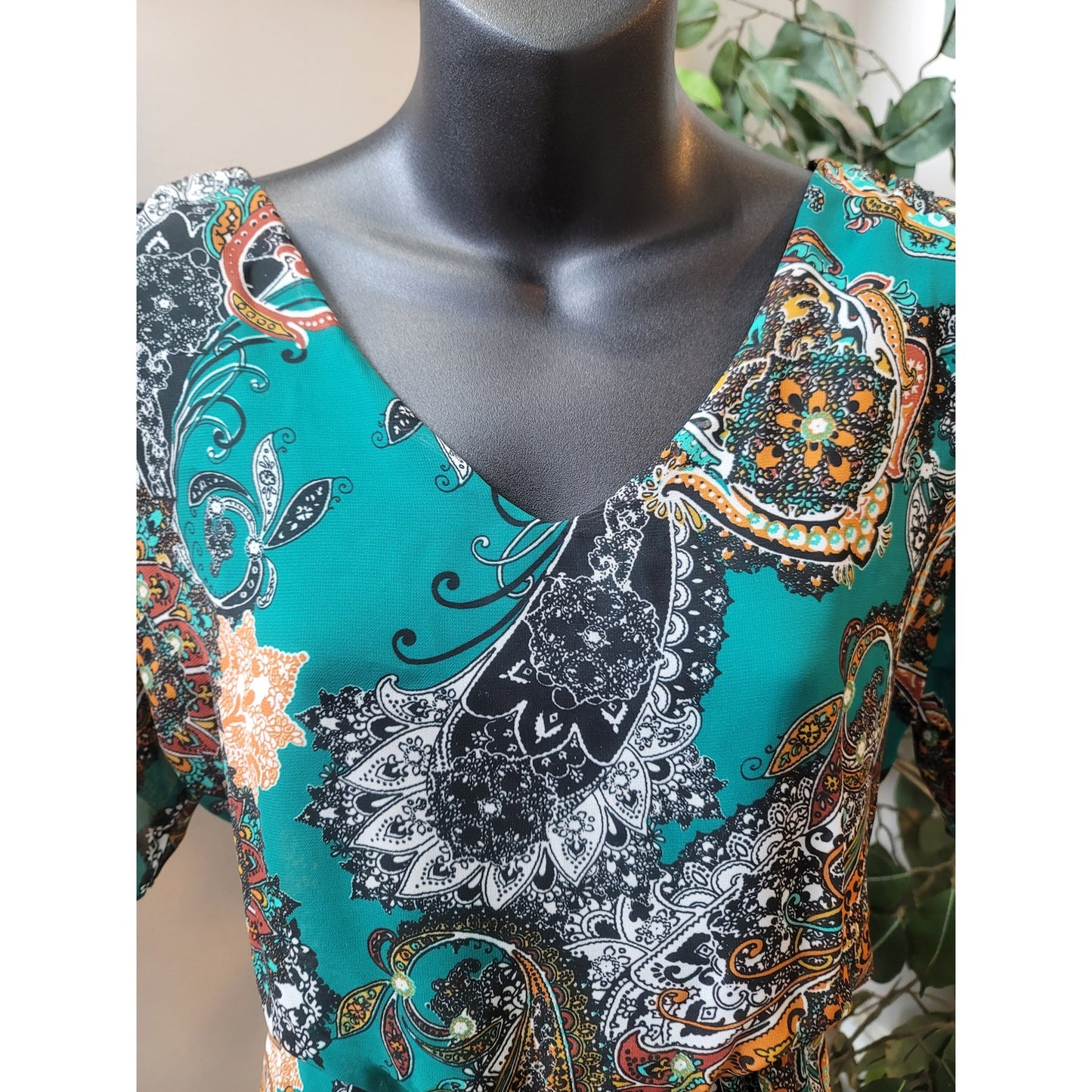 Sweet Storm Dress Womens Medium Teal Multicolor Paisley Boho Casual Lightweight
