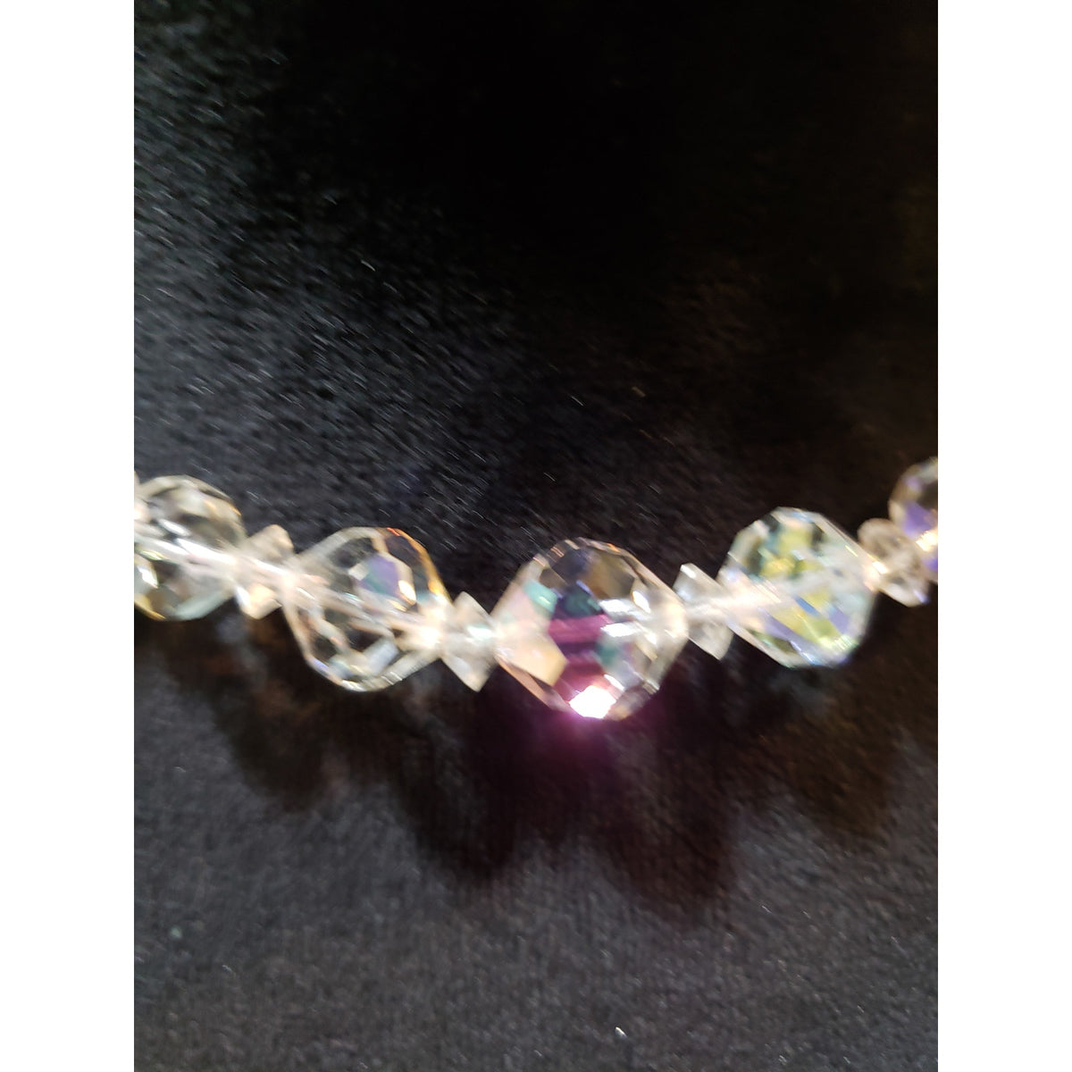 Womens Clear Aurora Borealis Graduated Chain Necklace with Spring Ring Clasp