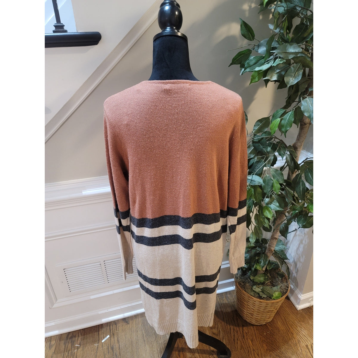Doe & Rae Longline Cardigan Sweater Women's Small Multicolor Striped Open Front