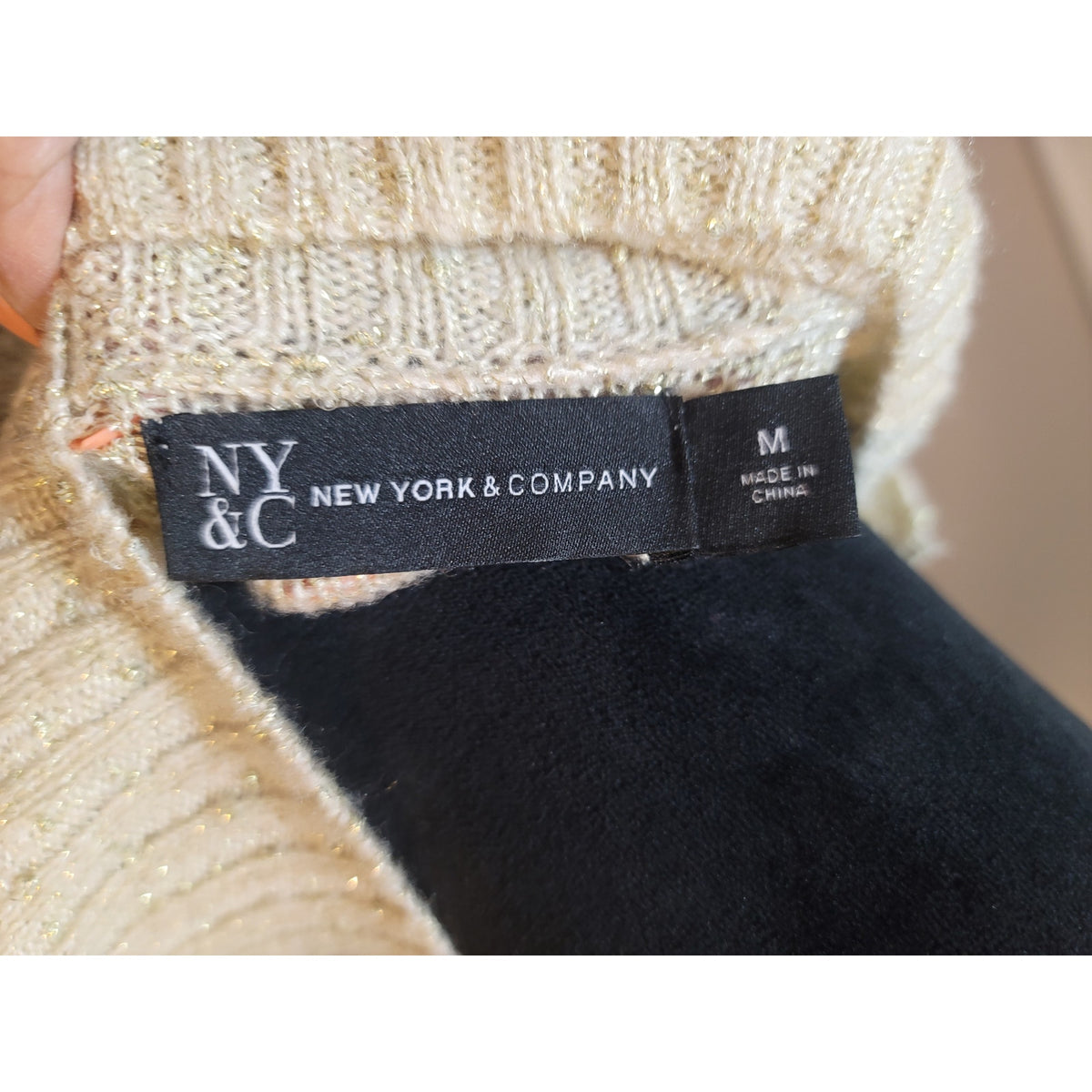 New York & Company Pullover Sweater Womens Medium Beige Ribbed Hem Mock Neck
