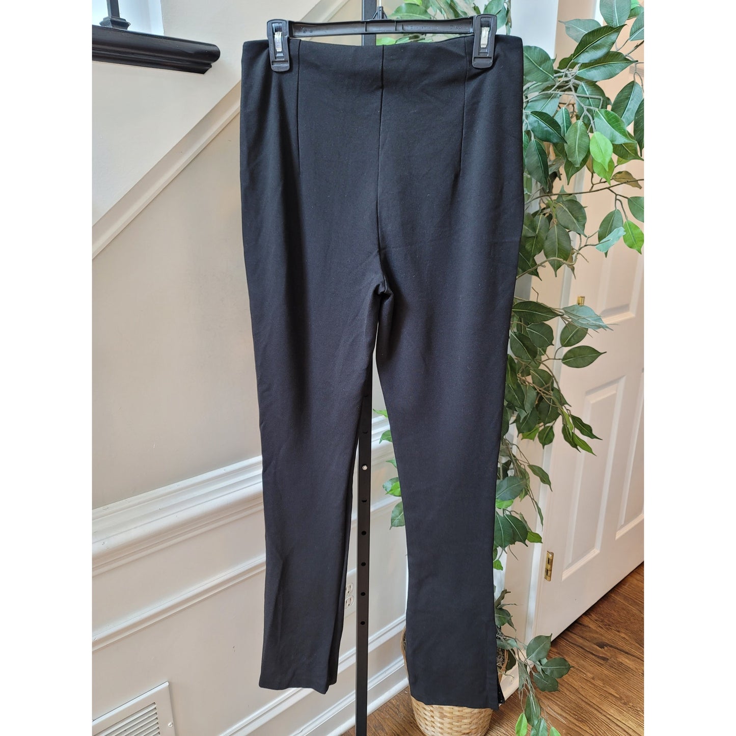 Zara Black Trousers Women's Size L Slim Fit Cotton Blend Work Office Pants