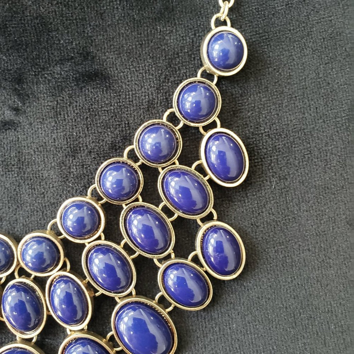 Womens Fashion Blue Rhinestones Beaded Statement Necklace with Lobster Clasp