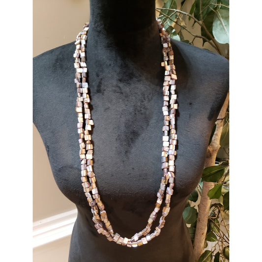 Womens Fashion 2 Strand Unshaped Mother of Pearl Statement Necklace w/ Lobster