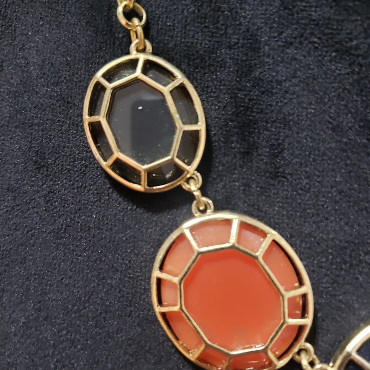Pretty Contemporary Fashion Orange Black Gold Tone Accents Disks Fancy Necklace