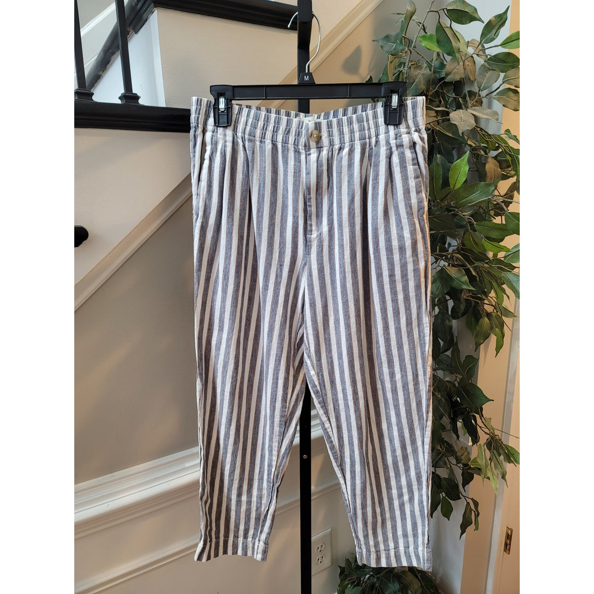 Madewell Tapered Pants Women's Small Grey White Striped High-Waisted Relaxed Fit