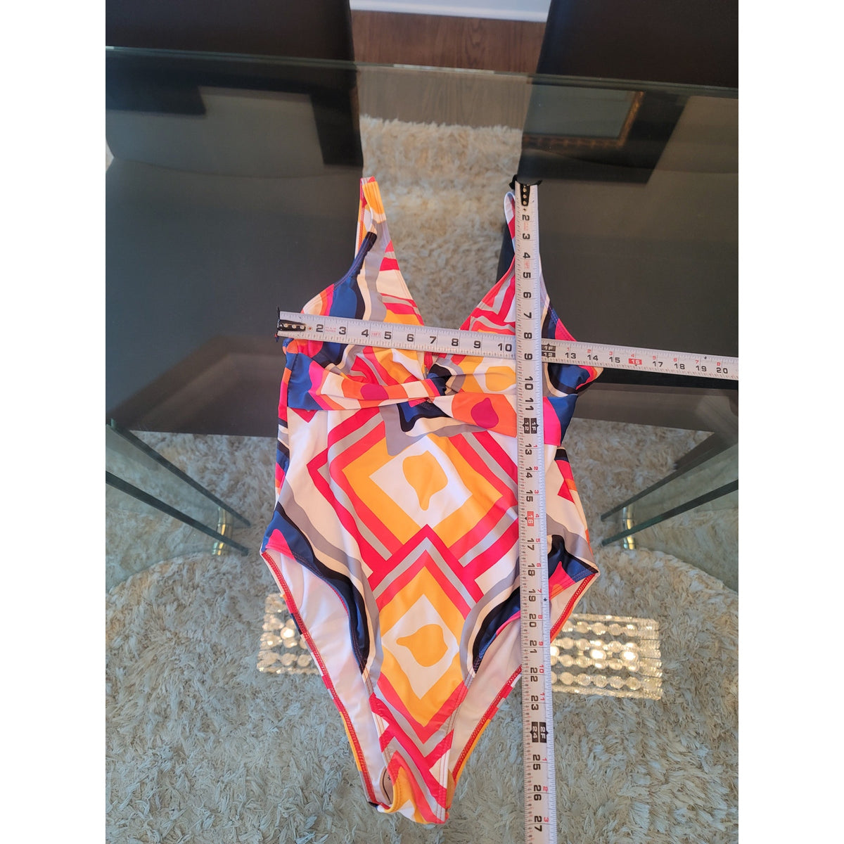 Cover Up Set Women's Large Multicolor Geometric Mesh Wrap Padded Bra Twist Knot