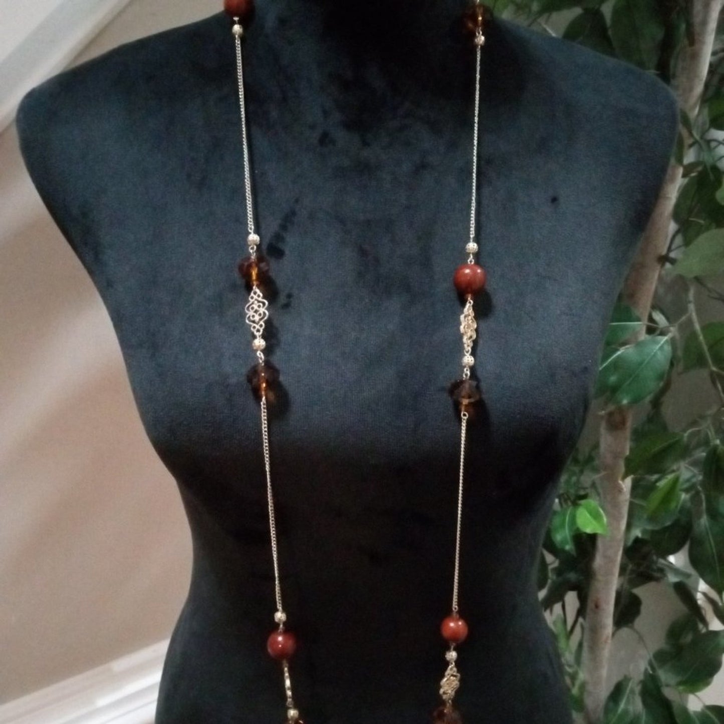 Womens Fashion Elegant Chunky Rhinestone Charm Beaded Long Necklace