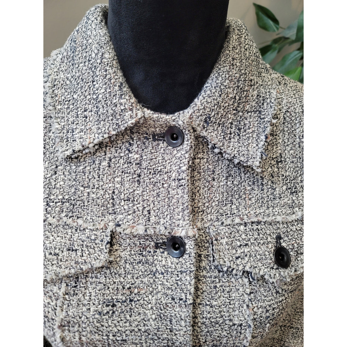 Milly Tweed Jacket Women's Small Gray Heathered Flap Pockets Button Up Front
