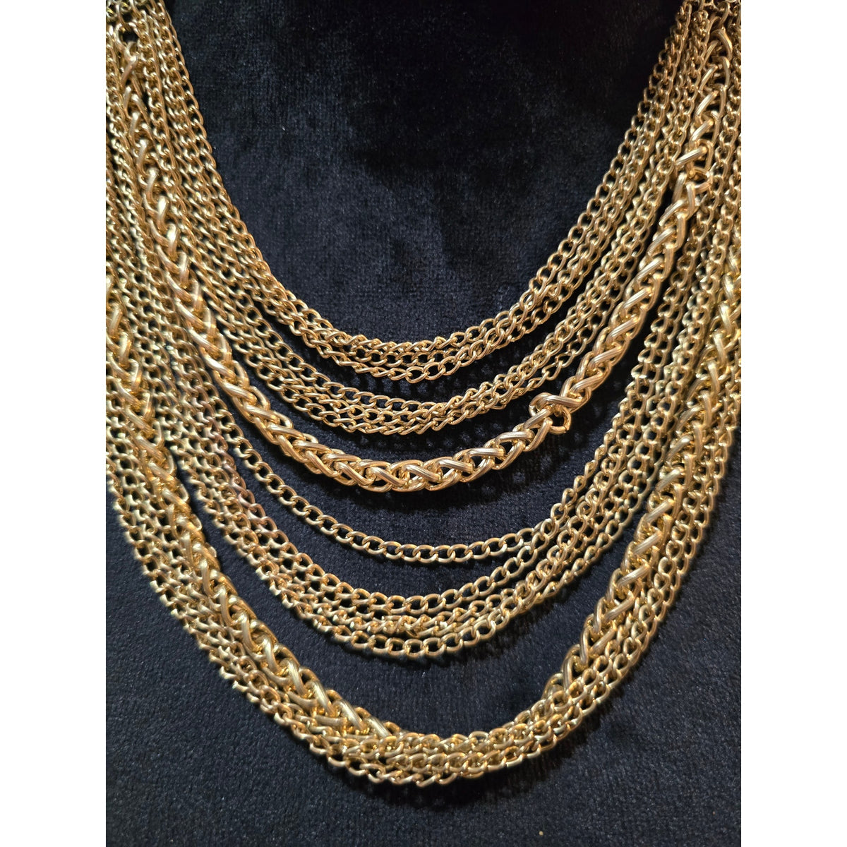 Women's Gold Tone Multi Strand Chain Necklace Layered Statement Bib Chunky Links