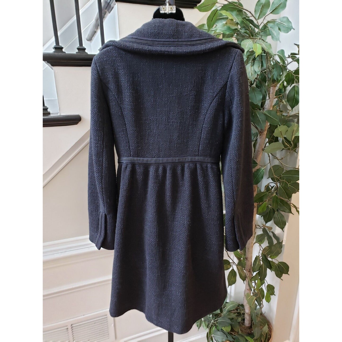 Mint Womens Black Wool Lined Wide Collar Double Breasted Trench Coat Size 2