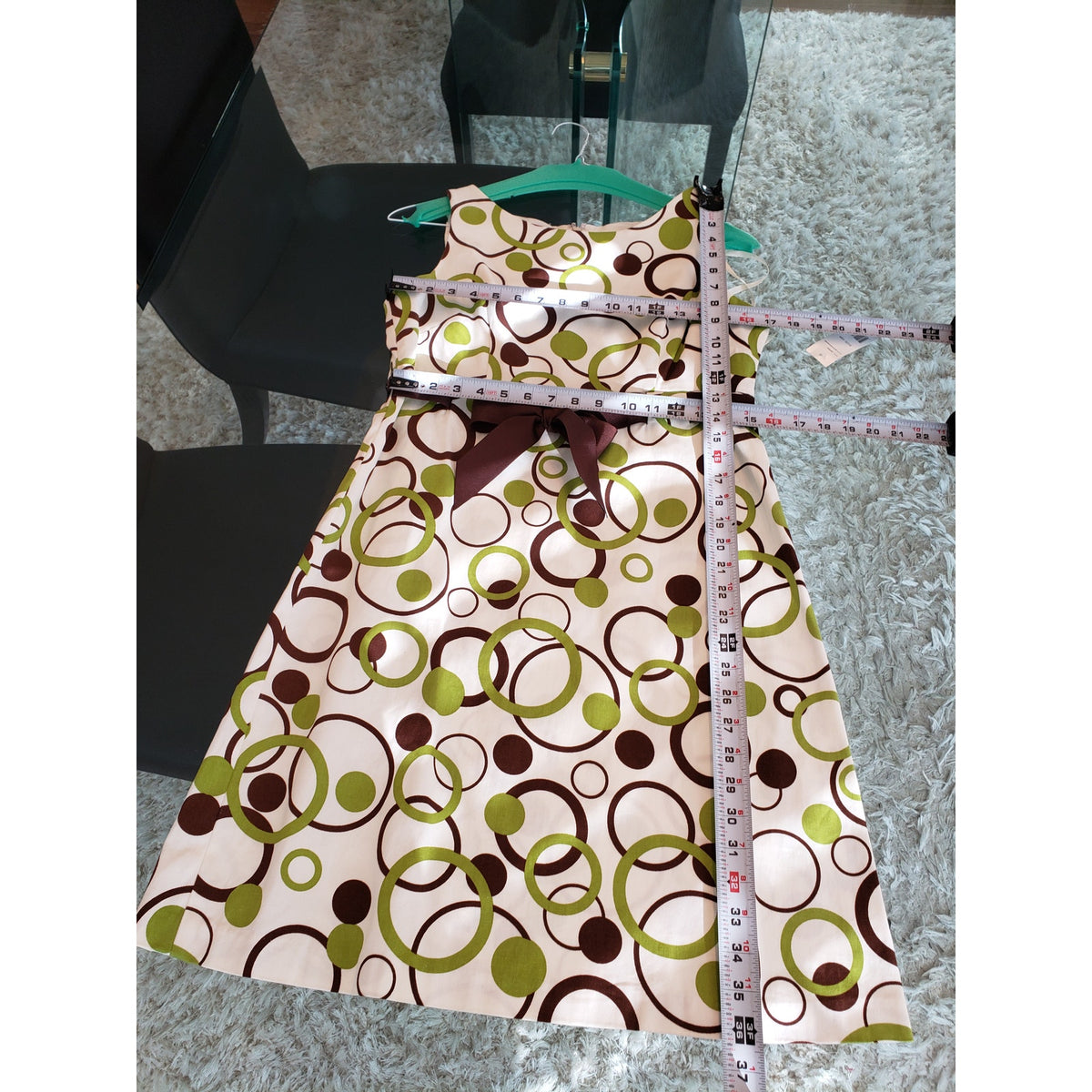 Kim Rogers Shift Dress Women's 12P Beige & Green Round Neck Sleeveless Back Zip