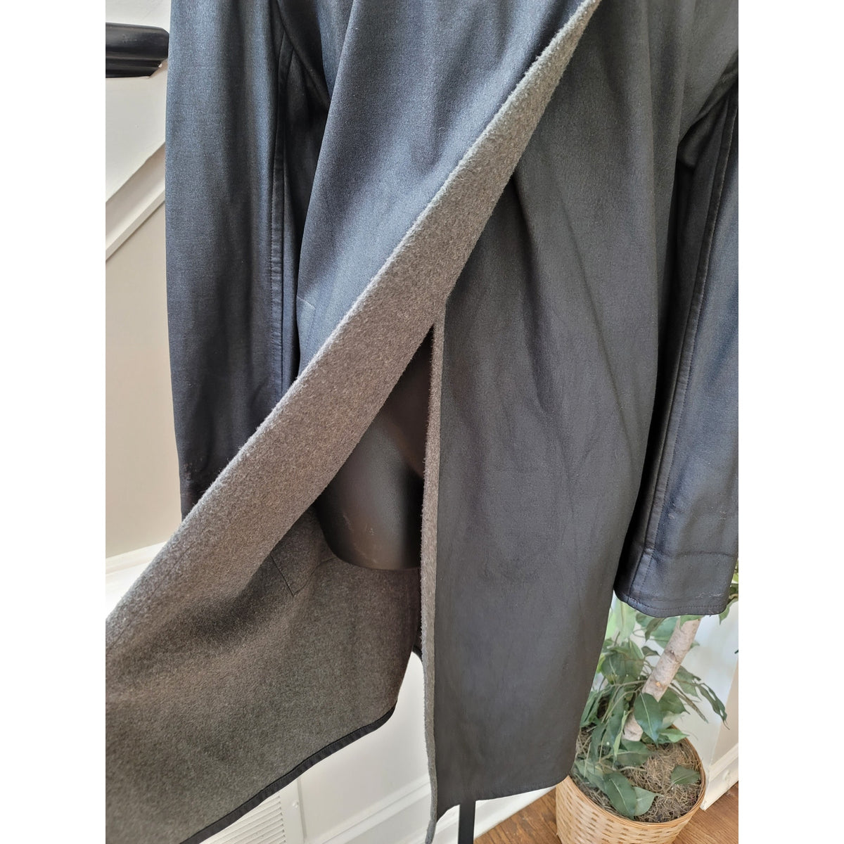 Yeohlee Wrap Coat Jacket Women Large Gray Asymmetrical Hooded Fleece Lined