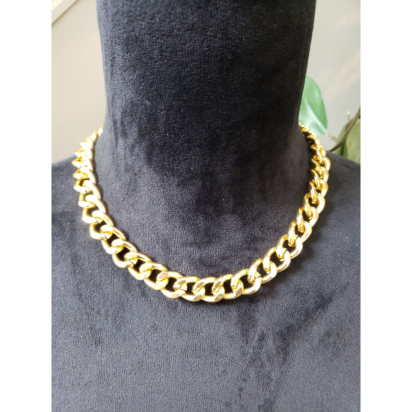 Gold Tone Curb Chain Necklace Thick Cuban Link Jewelry Necklace