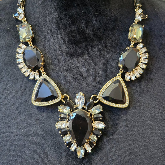 Juicy Couture Necklace Womens Fashion Black Clear Crystal Resin w/ Lobster Clasp