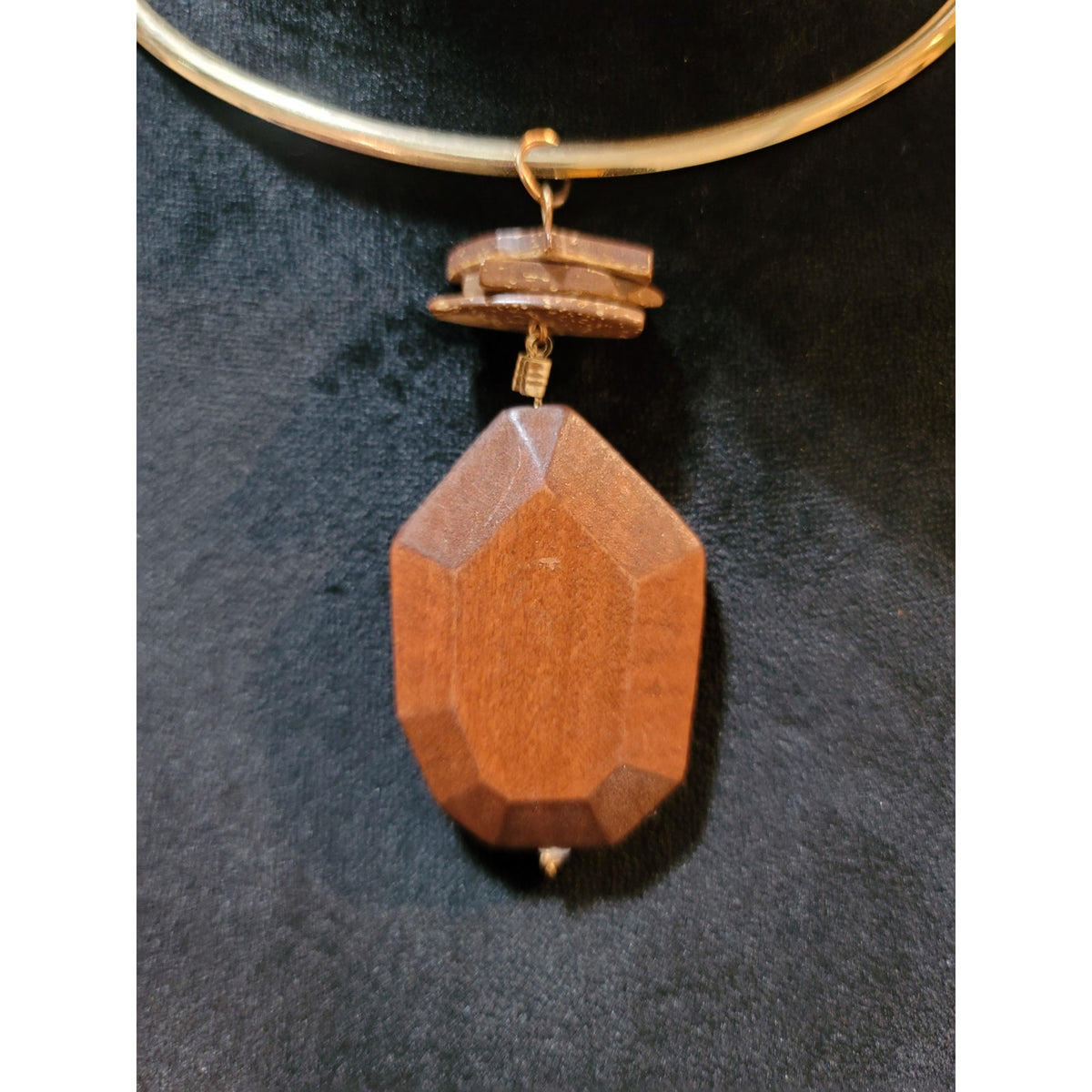 Carol for Eva Graham Wooden Pendant with Gold Choker and Matching Earrings