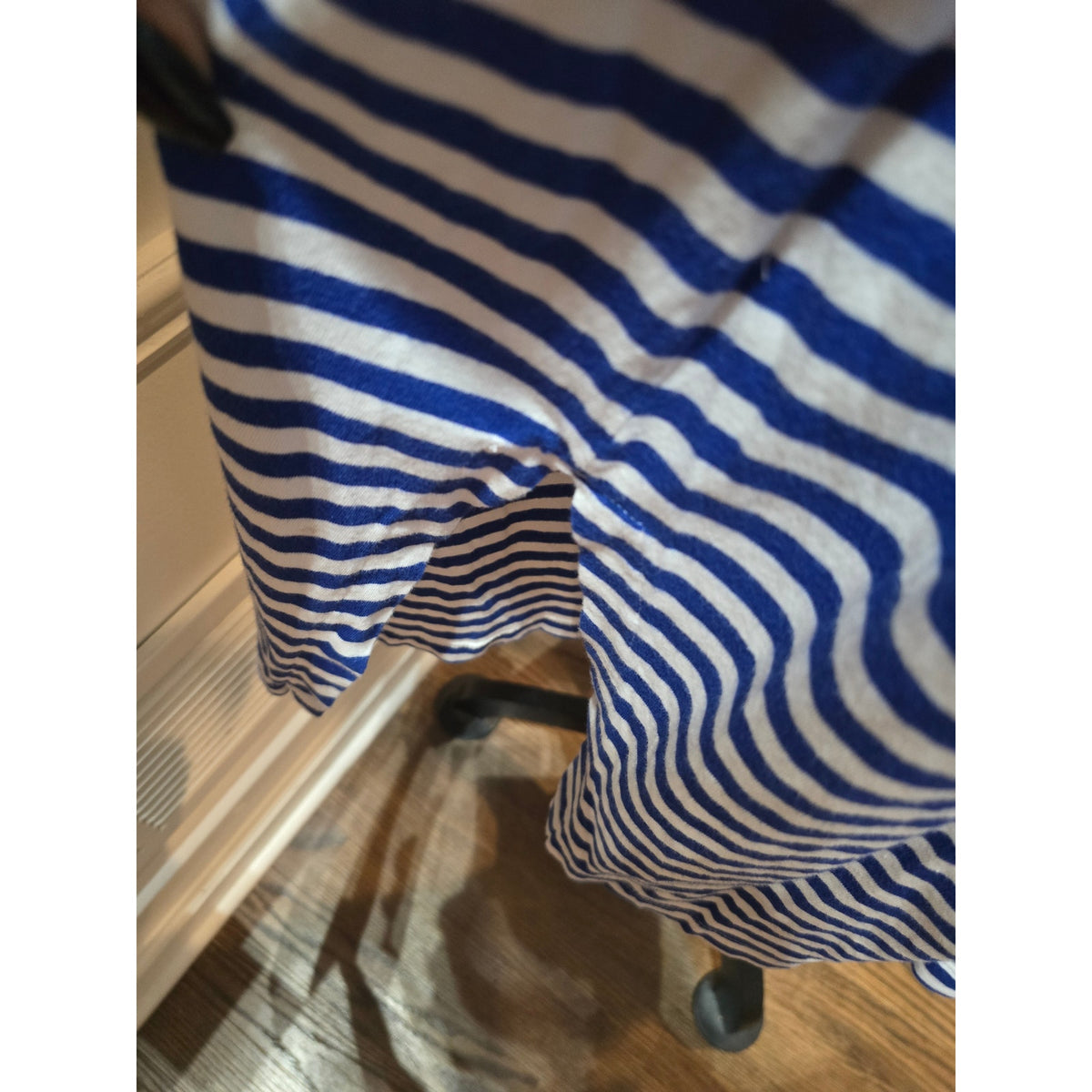 Sonoma Midi Dress Womens SZ 1X Blue/White Striped Tie-Waist Side Slit Round Neck
