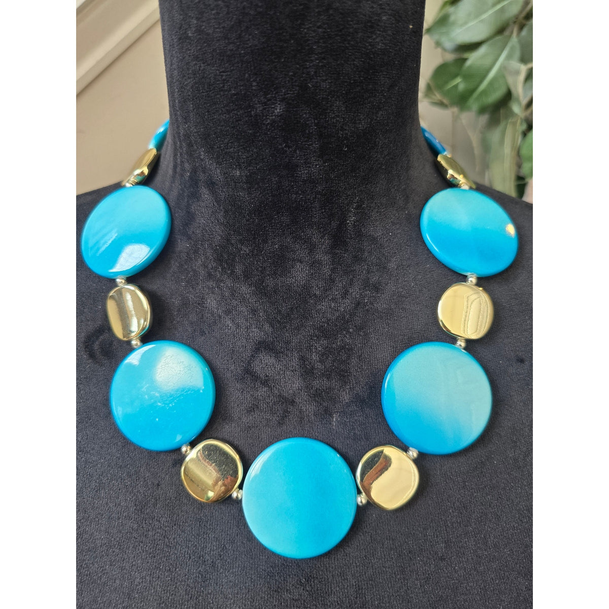 Turquoise Gold Disc Statement Necklace