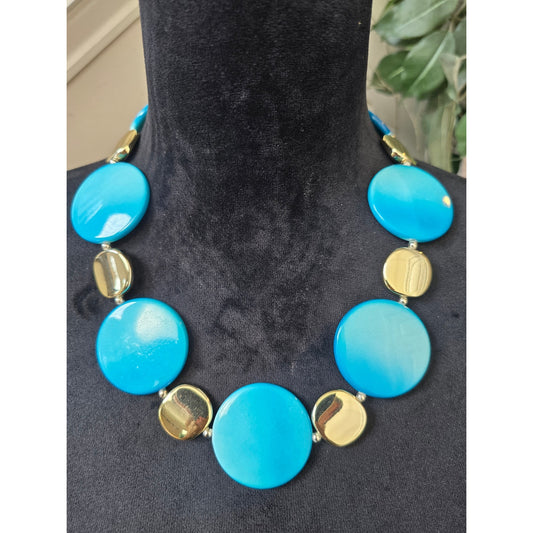 Turquoise Gold Disc Statement Necklace