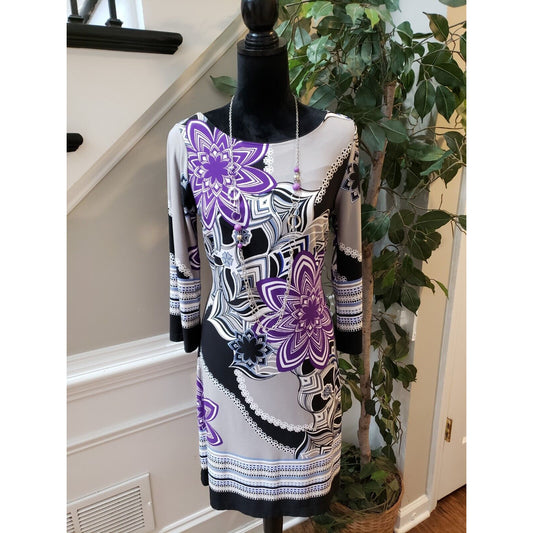 Intermission Women's Multicolor Round Neck Long Sleeve Knee Length Dress Size 12