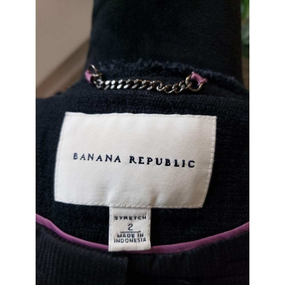 Banana Republic Women Black Tweed Fitted Peplum Hem Collarless Zip Jacket Size 2