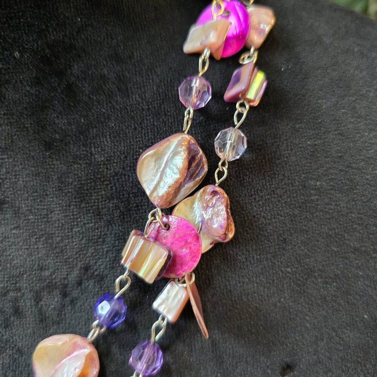 Women Fashion Multicolor Mother of Pearl Beads Crystal Long Necklace Jewelry