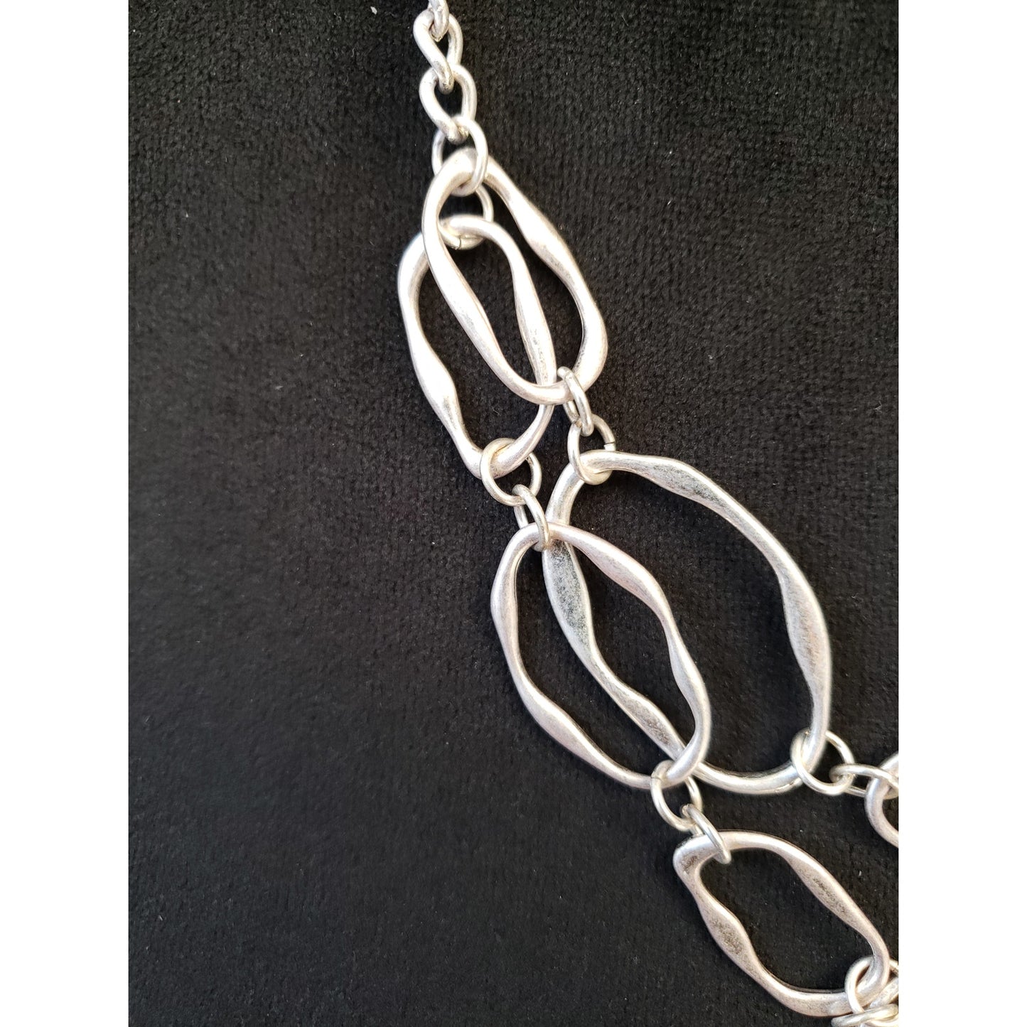 Silver Tone Hammered Link Statement Necklace Layered Geometric Chain Choker