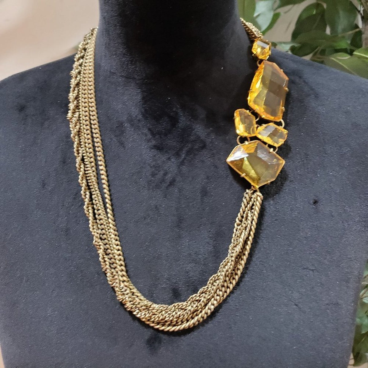 Womens Fashion Gold Tone Wheat Chain Rhinestone Collar Necklace W/ Spring Ring