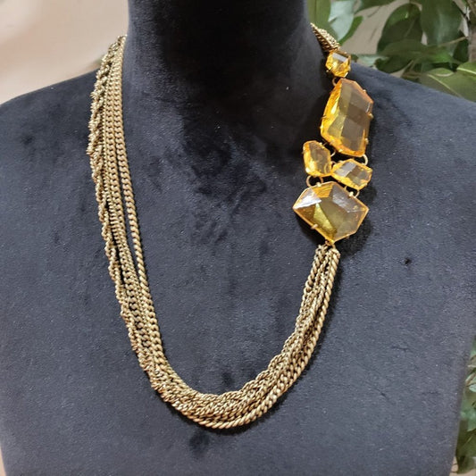 Womens Fashion Gold Tone Wheat Chain Rhinestone Collar Necklace W/ Spring Ring