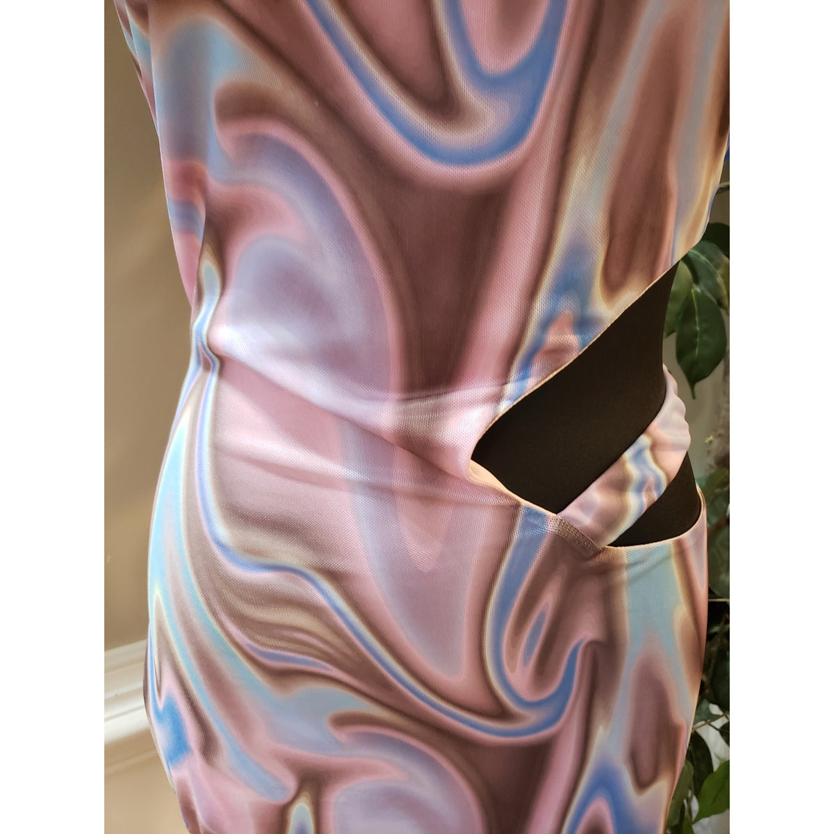 Tic Toc Dress Women Large Pink Multicolor Swirl Cutout Bodycon Sleeveless