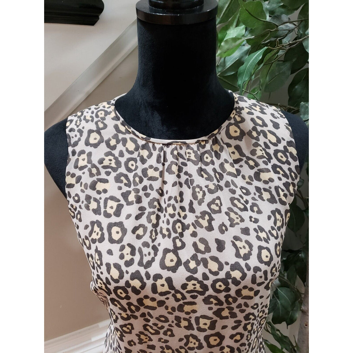 Ann Taylor LOFT Womens Beige Leopard Print Sleeveless Round Neck Shift Dress M