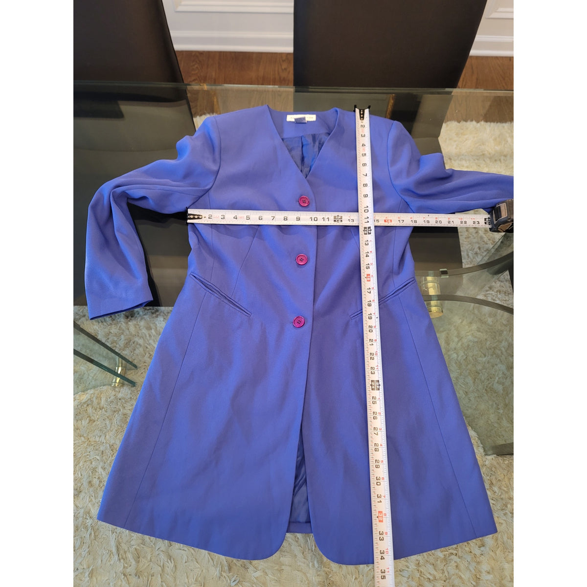 Justin Taylor Skirt Suit Women's SZ 8 Blue Button Front Fully Lined Welt Pockets