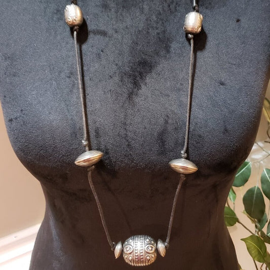Womens Fashion Tribal Style Silver Ball Floral Accents Station Necklace Jewelry