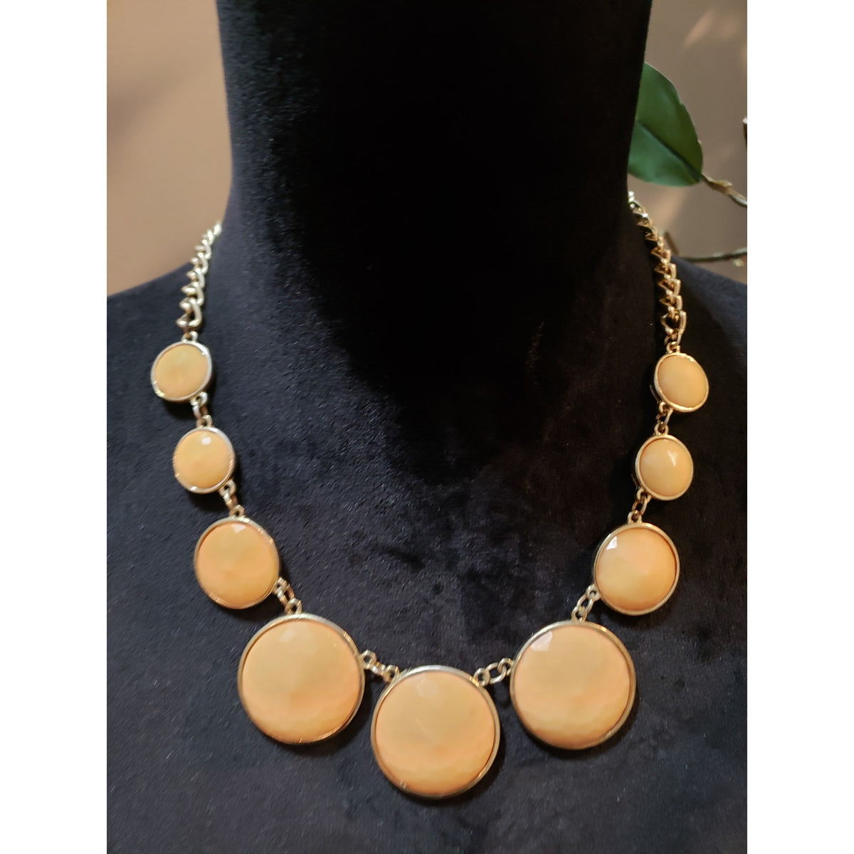 Women's Gold Statement Necklace Lobster Clasp Faceted Peach Discs