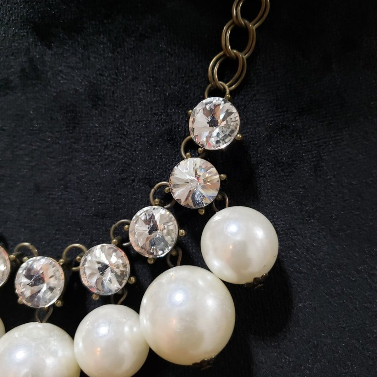 Plunder Women Fashion Bead Dangle Pearl Clear Crystal Necklace W/ Lobster Clasp