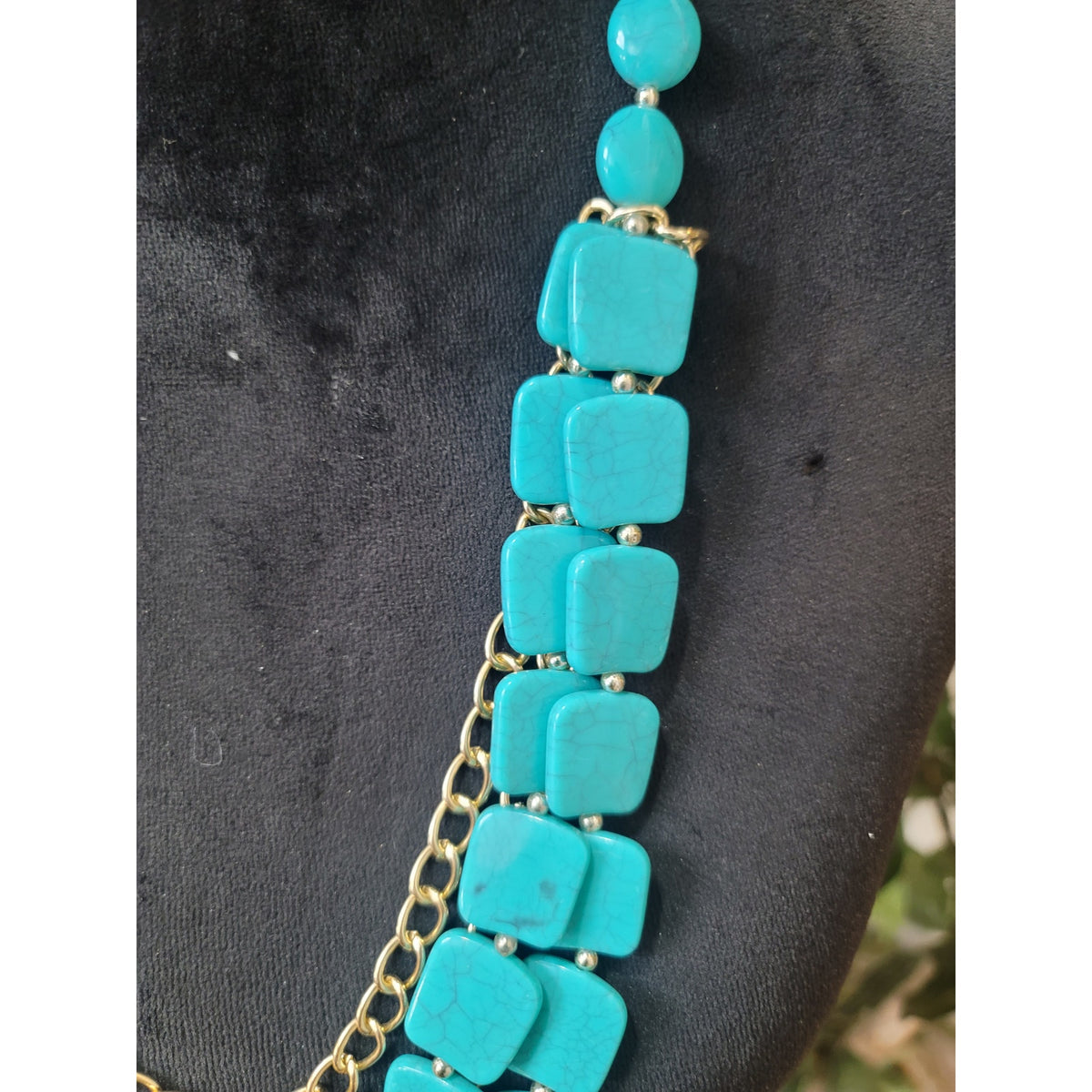 Women's Turquoise Beaded Layered Statement Necklace Gold Tone Chain Jewelry