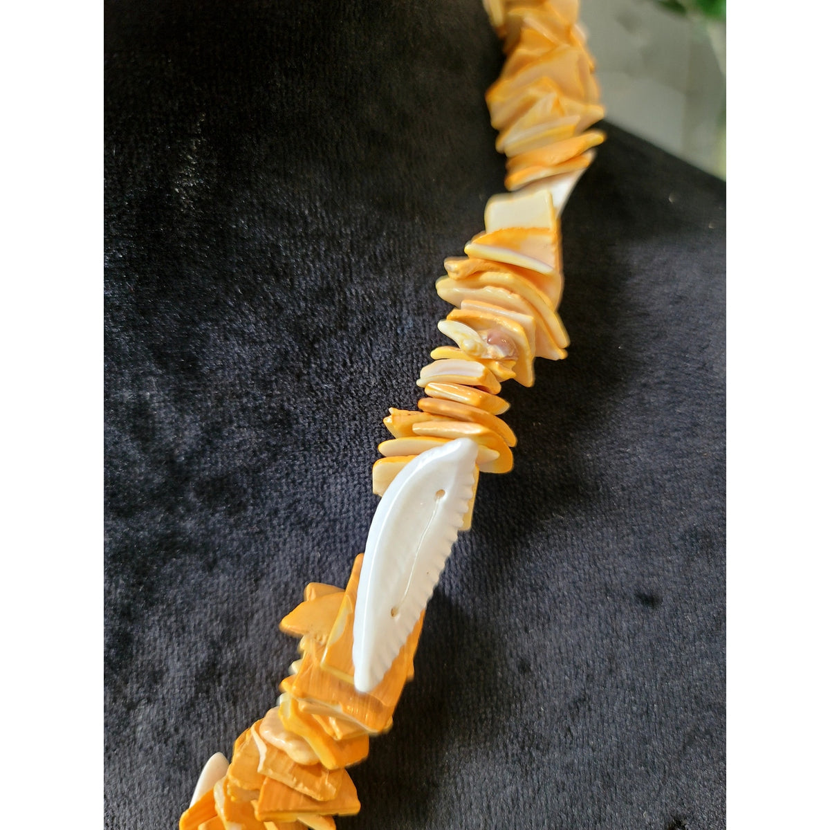 Boho Orange Shell & White Tusk Statement Necklace Beach Tribal Jewelry