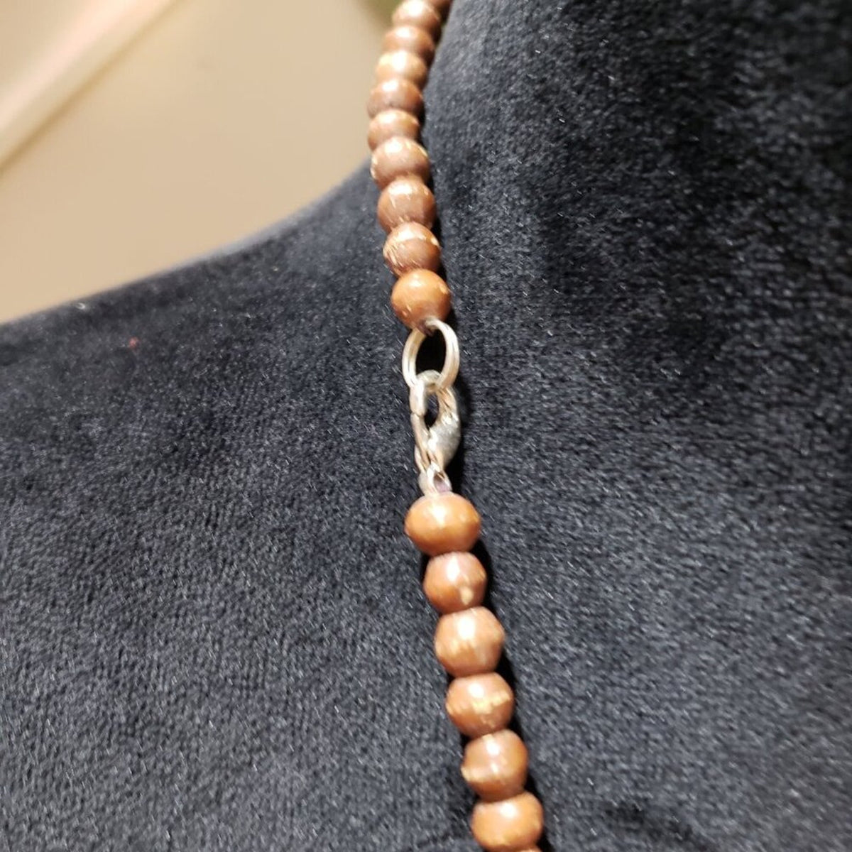 Womens Fashion Brown Wood Tibetan Agate Bead Pendant Necklace with Lobster Clasp