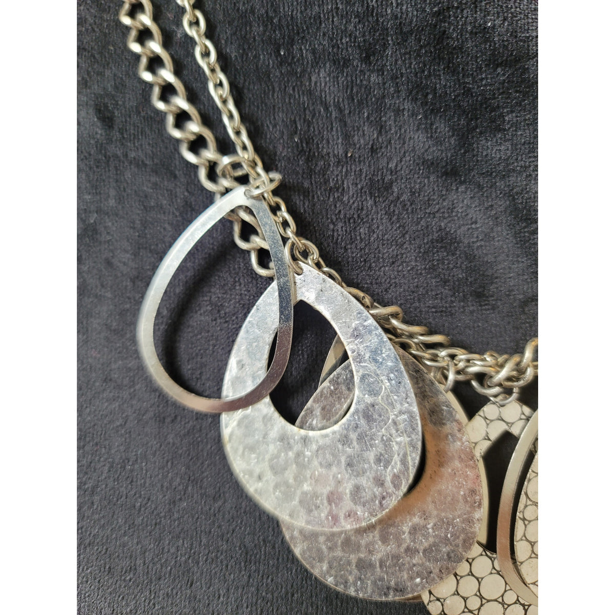 Womens Statement Bib Necklace Silver Tone Layered Teardrop Pendant Lobster Clasp