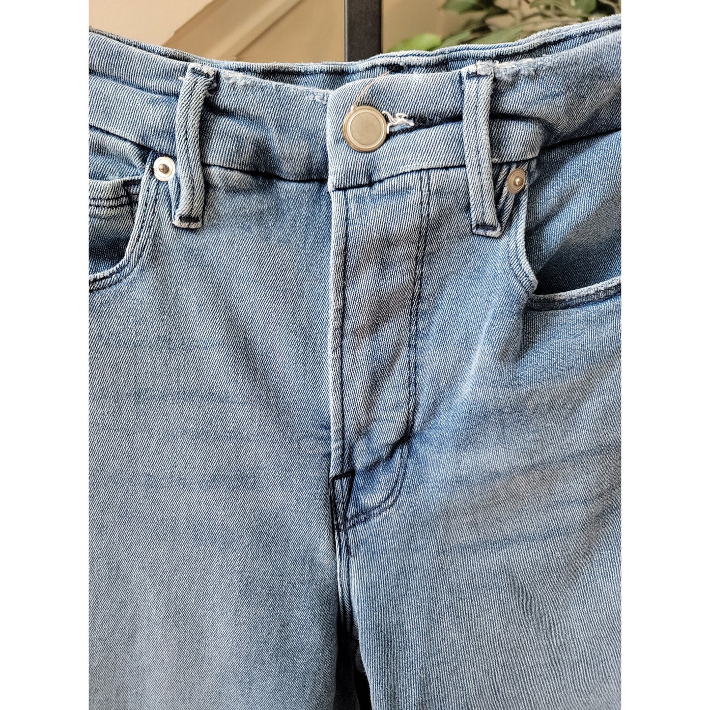 Good American High Rise Jeans Women's 27 Blue Organic Cotton Stretch Frayed Hem