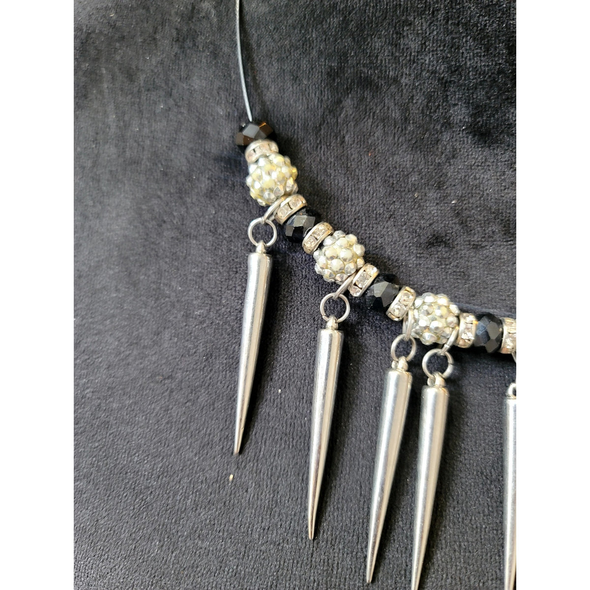 Silver Tone Spike Bib Statement Necklace Edgy Gothic Punk