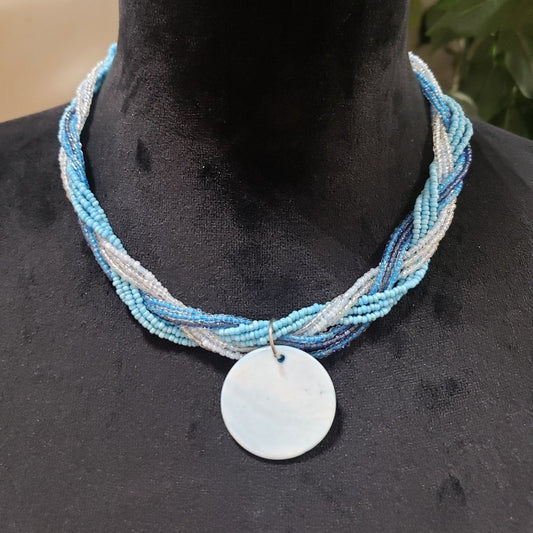 Elegant Multistrand Twisted Beaded Round Silver Pendant Necklace