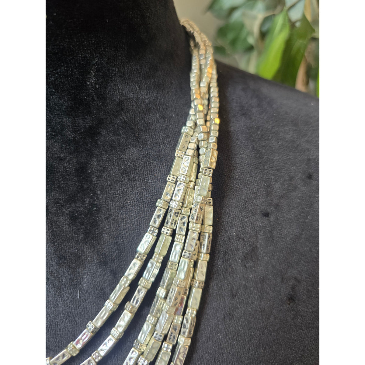 Chico's Women Layered Silver Beaded Statement Necklace Multi Strand Boho Fashion