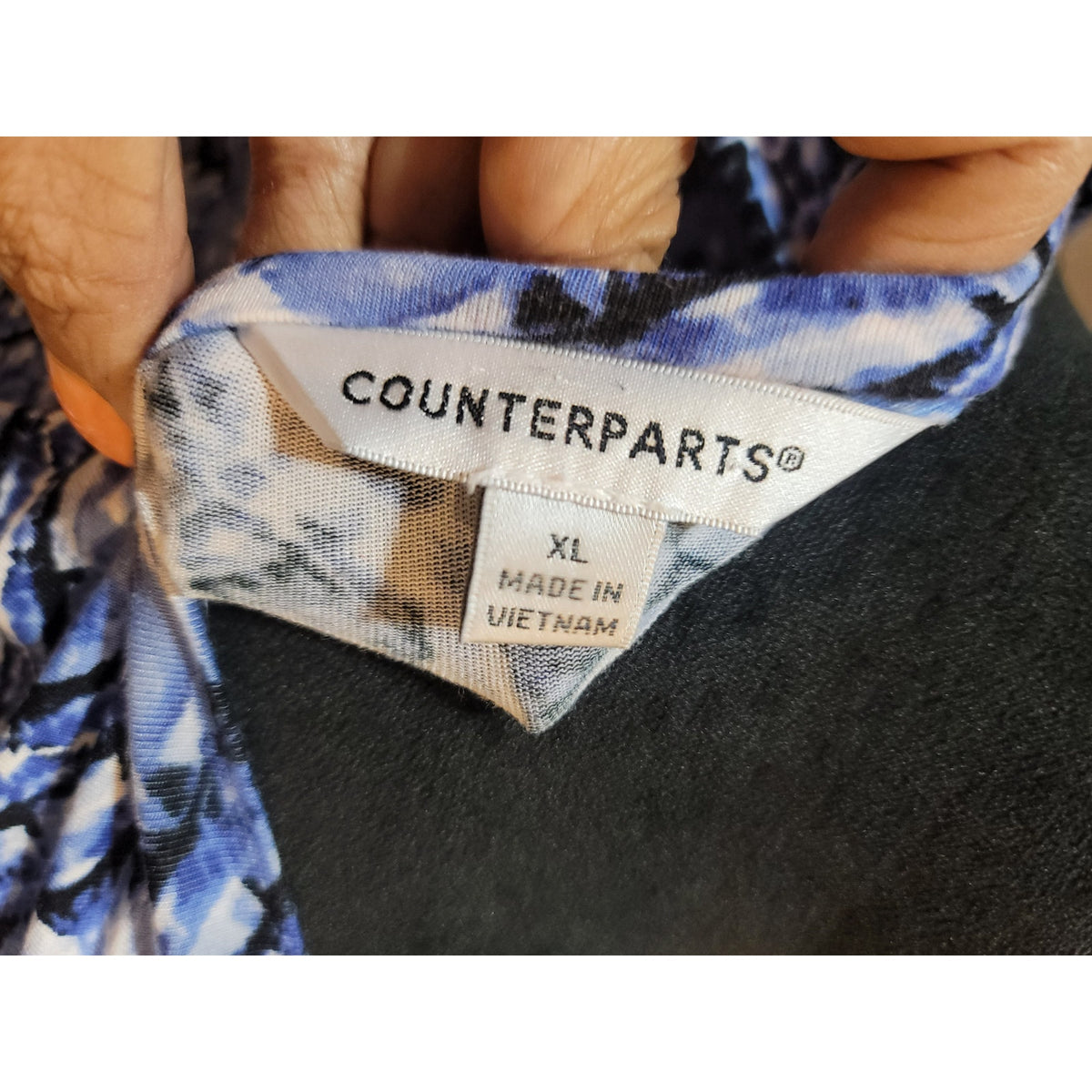 Counterparts Blouse Top Women's SZ XL Blue Ikat Drawstring Side Slit Boat Neck