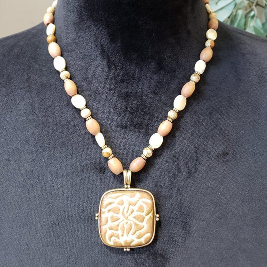 Women Fashion Gold Plated Mix Bead Enamel Square Monet Pendant Necklace