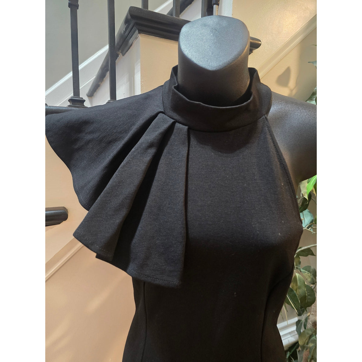 Fashion Nova Mini Dress Women's Chest SZ L Black One Shoulder Ruffle Mock Neck