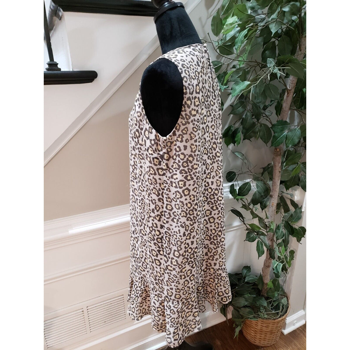 Ann Taylor LOFT Womens Beige Leopard Print Sleeveless Round Neck Shift Dress M
